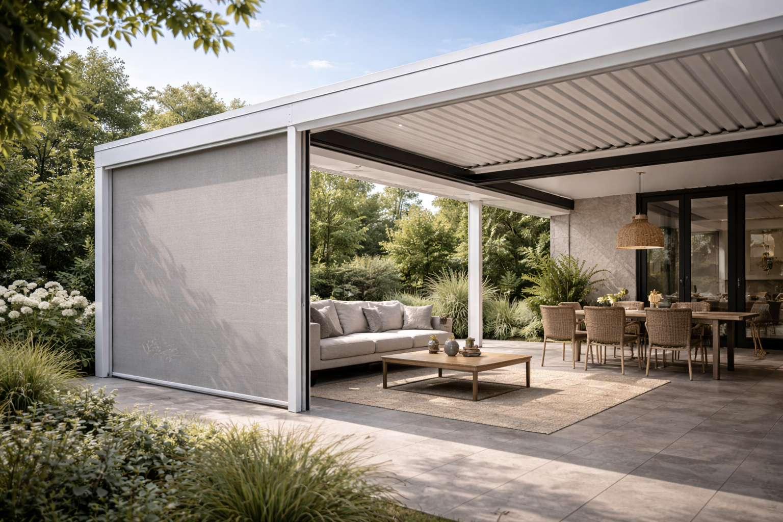 Pergola con laterali schermanti abbassati