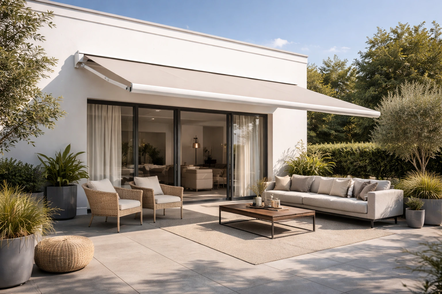 Tenda a bracci su balcone con ombra ampia