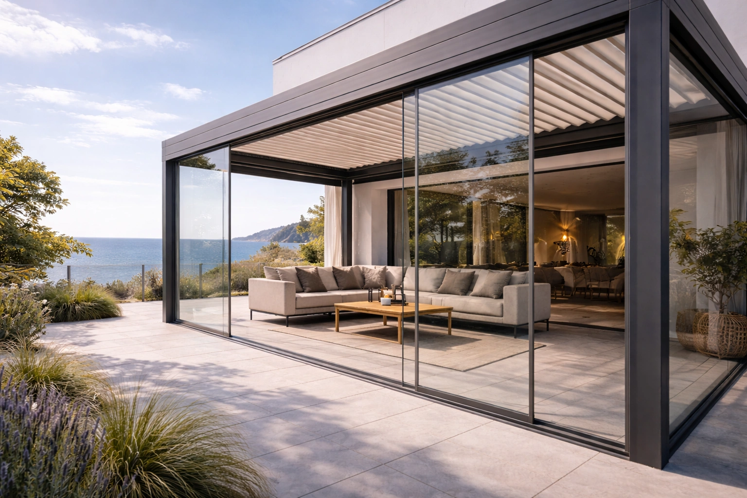 Vetrata panoramica su balcone o pergola